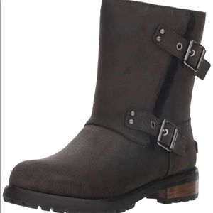 UGG Niels black moto boot, shearling lined. Size 7